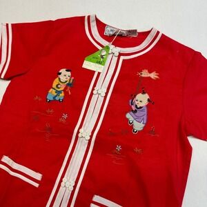 LILI Kids Red Embroidered Chinese Children Outfit Pajamas Set Size 8